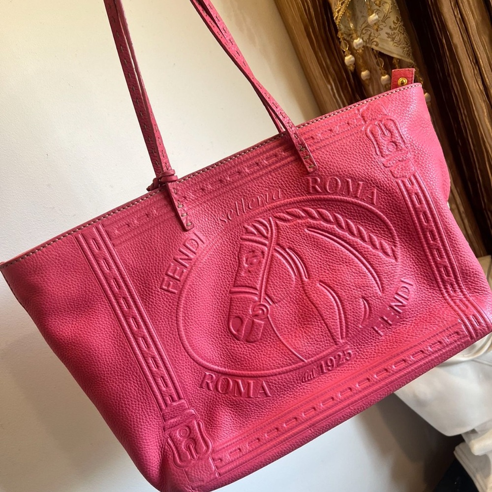 Fendi Pink Embossed Leather Tote Bag